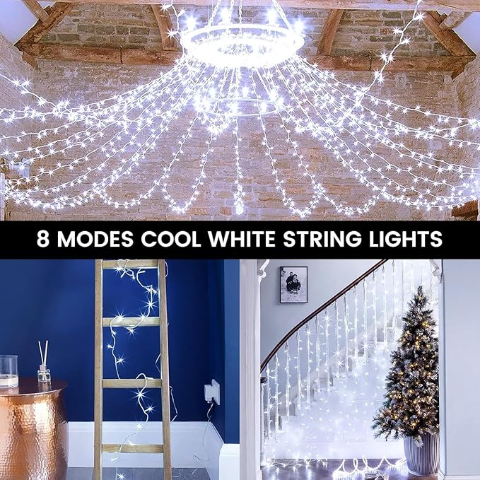4 Pack String Lights Battery Operated with Timer, 66FT 200 LED Waterproof Battery Twinkle Lights, 8 Modes Fairy Light for Indoor & Outdoor Party Bedroom Porch Tree Christmas Decorations (Cool White)