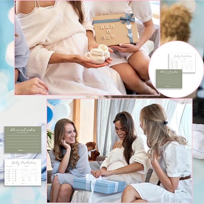 Baby Predictions and Advice Cards, 5" x 7" Minimalism Baby Shower Predictions Cards, Daily Party Games & Activities Favors for Newparents - G05