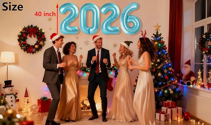 2026 Pearlescent Blue Foil Number Balloons, 2026 Pearlescent Blue Balloon 40 Inch for New Years, Senior 2026 Nye Decor Party Graduations Birthday Supplies