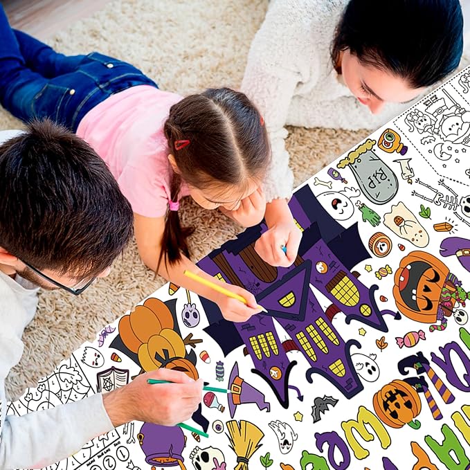 BCCSNNM Halloween Giant Coloring Posters for Adult Halloween Crafts Coloring Paper Tablecloth DIY Drawing Blank Tablecover for Home Party Decorations Supplies,31.5 x 72 Inch