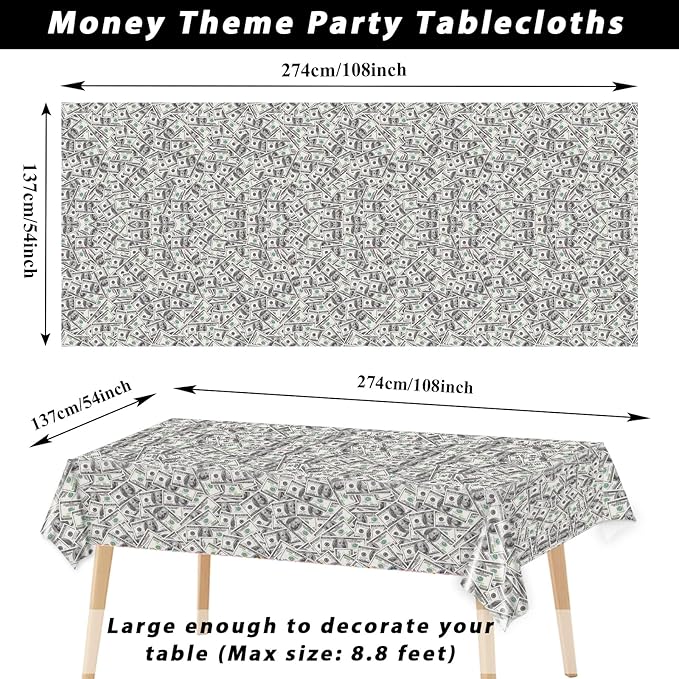 2 Pack Money Party Decorations Bill Dollar Signs Tablecloths Currency Symbol Money Table Covers Party Supplies for Dollar Birthday Casino Wedding Baby Showers Anniversary Party Favor 54 x 108 Inch