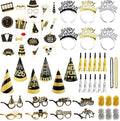 New Years Eve Party Supplies 2026 – 65 PCS Celebration Kit with Headbands, Cone Hats, Glasses, Necklaces, Noise Makers, Photo Booth Props & Wristbands – Gold Silver Happy New Year Decorations