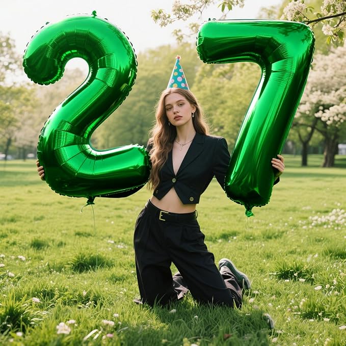 40 Inch Green Number 27 Digital Balloon,Jumbo Mylar Foil Helium Balloon for 27 Balloons for Birthday Party,Wedding Anniversary Party Decorations