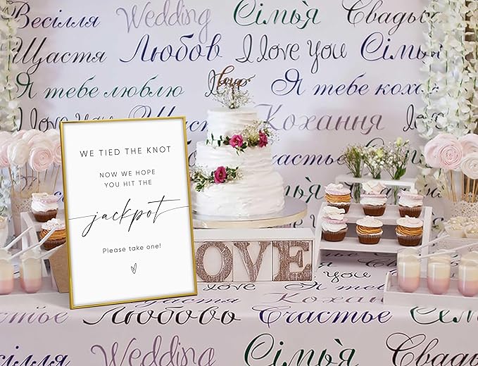 Wedding Lottery Favor Sign, 8"X 11" Gold Frame Wood Wedding Sign with Stand, Engagement Party Decorations, Lottery Ticket Gift Ideas, Bridal Shower Party Favors for Ceremony and Reception-3