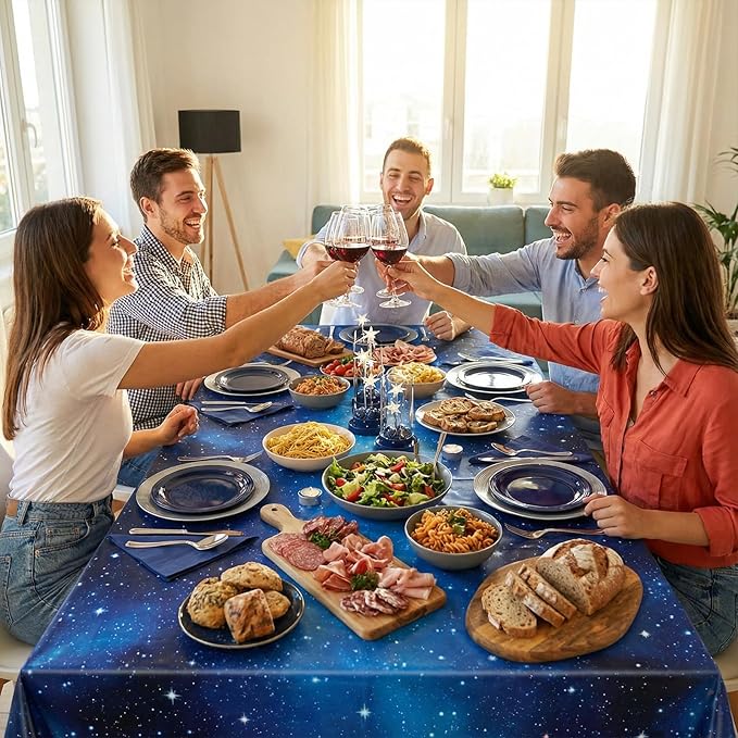 3 Pack Plastic Space Tablecloth, 54 x 108 Inch Disposable Galaxy Themed Tablecloth Waterproof Rectangle Star Party Table Cover for Home Party Decorations
