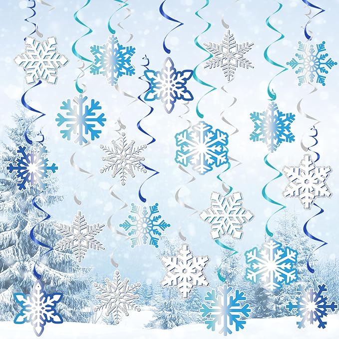 40Pcs Winter Snowflake Hanging Swirl Decorations, Frozen Snowflake Ceiling Hanging Decorations for Winter Wonderland Christmas Frozen Party Supplies