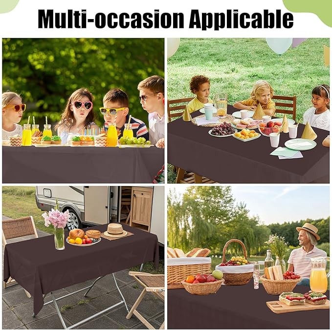 Smiry Disposable Table Cloth - 6 Pack, 54 x 108 Inch Waterproof Rectangle Tablecloths for Parties, Decorative Plastic Table Cover, Leakproof & Sturdy, Coffee