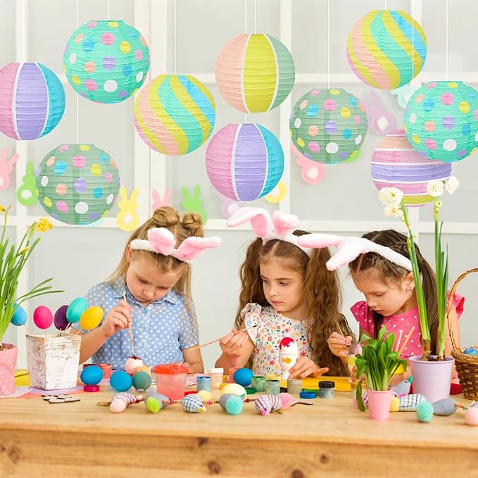 ADLKGG Pastel Paper Lanterns for Easter Party Decorations, 12pcs Macaron Colored Hanging Paper Lanterns for Classroom Baby Shower Wedding Birthday Party, Easy to Assemble Indoor Outdoor Yard Decor