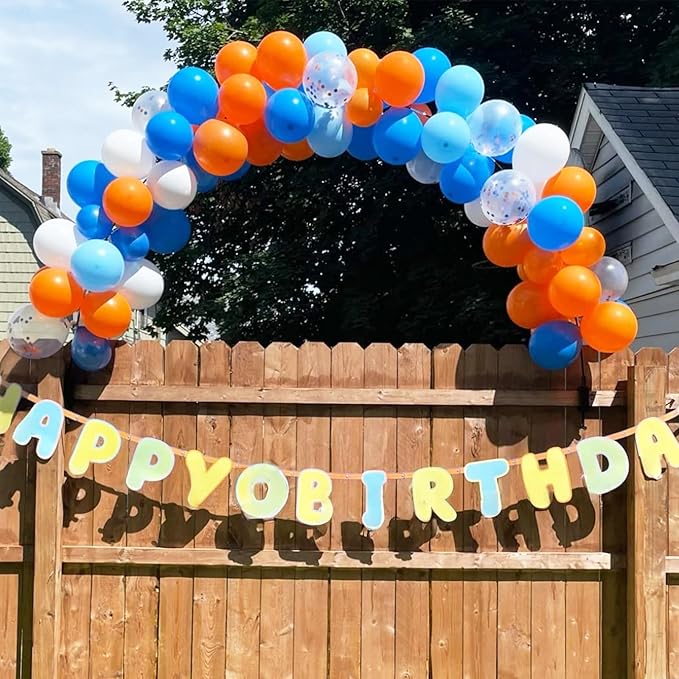 Orange and Blue Balloons, 12 Inch Orange and Dark Light Blue Latex Balloons Party Decorations for Kids Birthday Baby Shower Outer Space Theme Party Decor Supplies