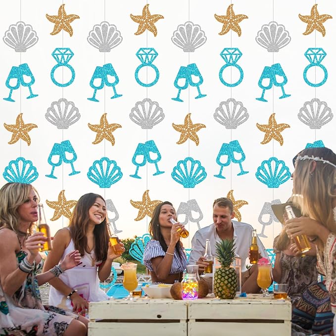 Xinnun Last Toast on The Coast Decorations Seashell Beach Bachelorette Hanging Banners Garland Coastal Cutouts Ribbon Streamers for Champagne Birthday Bridal Engagement Wedding Party Decor (Coast)