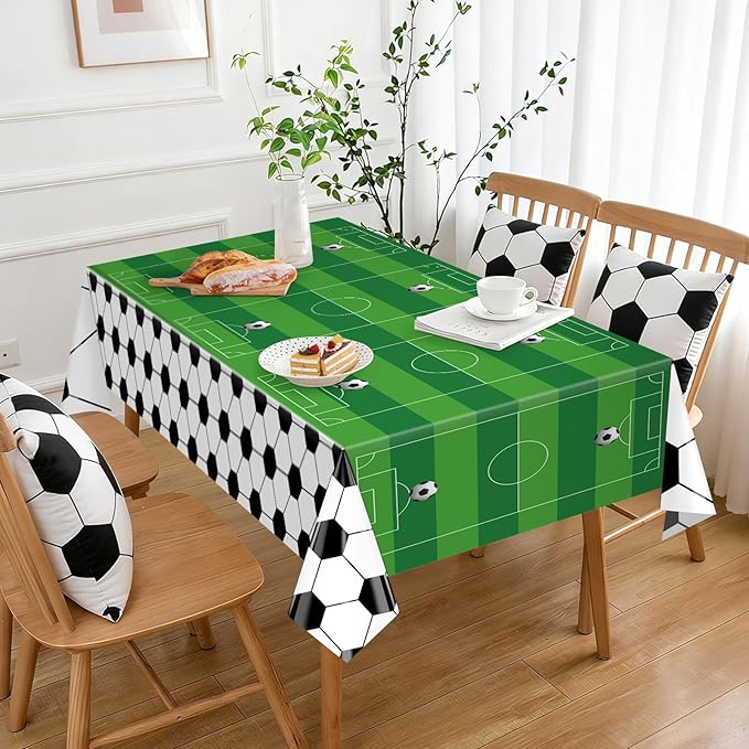 Hxezoc Disposable Soccer Plastic Tablecloth, 54 x 108 Inches Soccer Waterproof Table Cover for Sports Birthday Party Baby Shower Decorations Outdoor Indoor Party Supplies
