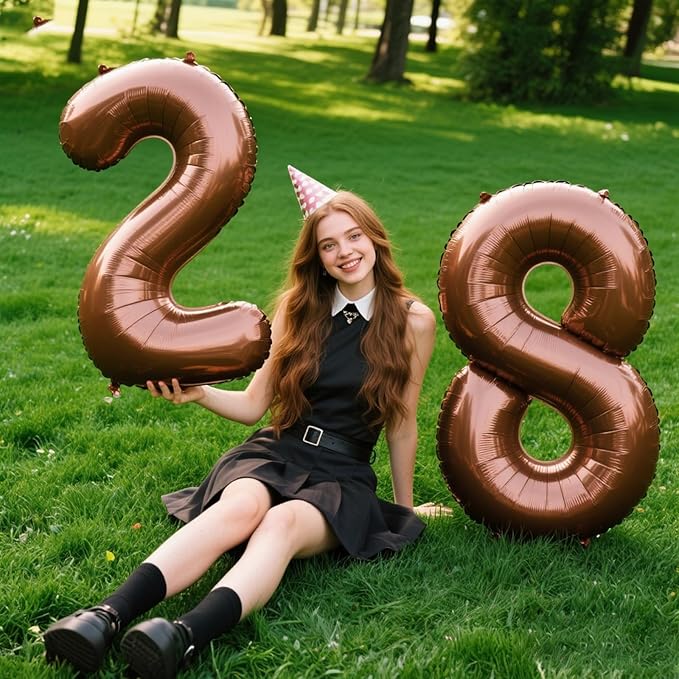 40 Inch Dark Brown Balloon Number 28,Chocolate Jumbo Mylar Foil Helium Balloon for 28th Digital Balloons for Birthday Party,Wedding Anniversary Party Decorations