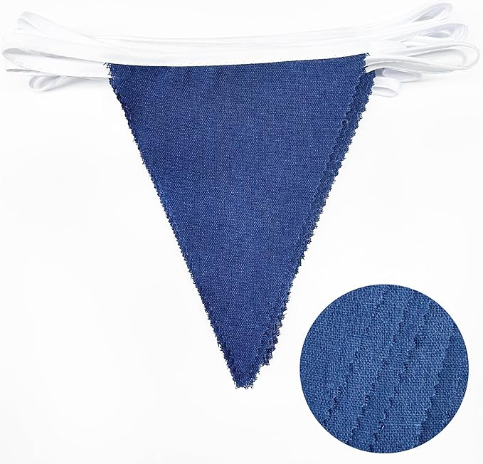 46Ft Blue Party Decorations Deep Blue Nautical Burlap Banner Triangle Pennant Flag Linen Garland Streamers for Vintage Nautical Birthday Wedding Rustic Summer Baby Shower Graduation Party Decorations
