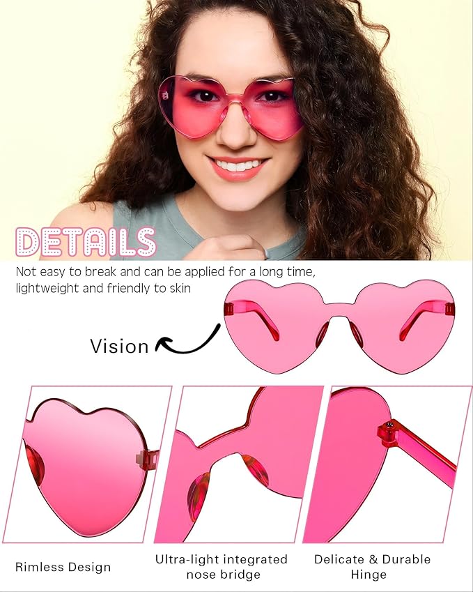 Frienda 20 Pairs Heart Shaped Sunglasses Rimless Candy Color Glasses for Women Men Party Favor