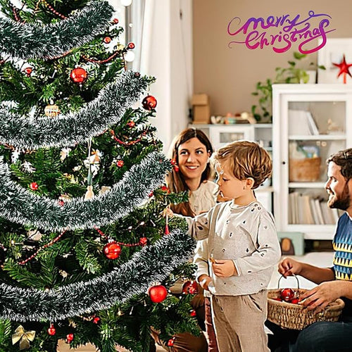 100Ft Christmas Garland - Xmas Tree Decorations, Christmas Tinsel Decorations for Indoor&Outdoor Home Decor, Christmas Metallic Twist Garland Ceiling Hanging Decorations for New Year(Green)