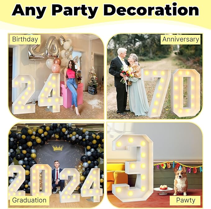 Light Up Number 0 White Large Marquee 4ft Numbers with Lights Mosaic Frame Slots-in Letter 0 for Birthday Party Decorations Pre-Cut Cardboard Giant Cut-Out Thick Foam Board 2025 Sign Graduation