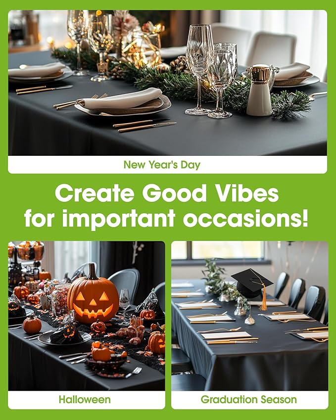 Pureegg Plastic Table Cloth Disposable 6 Pack, 54 x 108 Inch Table Cloths, Halloween Party Decorations, Summerween Decor, Halloween Tablecloths, Rectangle, Plastic Cover, Waterproof, Black