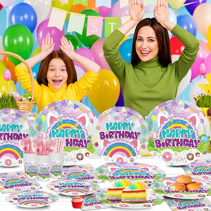 192pcs Dollhouse Birthday Party Decorations Plates Napkins Dollhouse Party Supplies Disposable Paper Cups Straws Cartoon Tableware Set for Kids Girls Birthday Decor 24 Guests