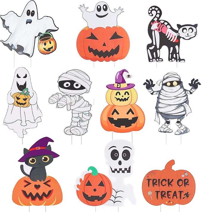 Halloween Yard Signs, 10 Pcs Outdoor Lawn Decorations with Stakes - Sturdy Corrugated Plastic Halloween Decor for Outdoor Holiday Display