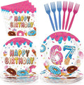 96Pcs Donut 6 7 Birthday Decorations 6/7 Birthday Plates and Napkins 67 Themed I was 6 Now I'm 7 Disposable Paper Tableware Set for Kids Boys Girls 6-7 Year Old Party Supplies Serves 24