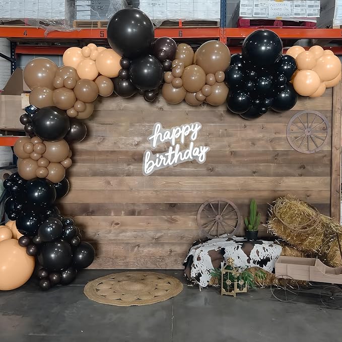 Black Brown Nude Balloon Garland Arch Kit, 104 PCS Black Beige Star Foil Balloons, Dark Brown Tan White Sand Balloons for Cowboy Western Wild First Rodeo Country Farm Baby Shower Birthday Party Decor