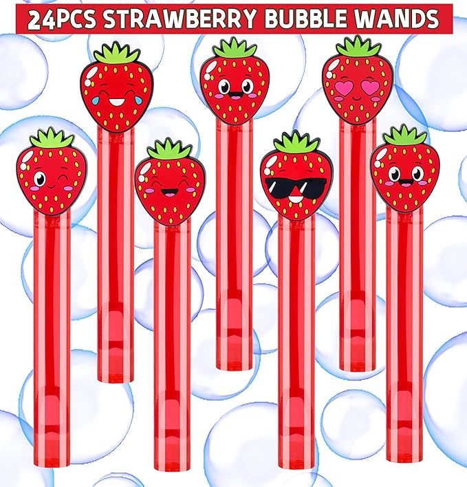 24Pcs Strawberry Bubble Wands for Berry First Party Favors Supplies Decorations, Strawberry Pinata Goodie Bag Stuffers & Classroom Prizes