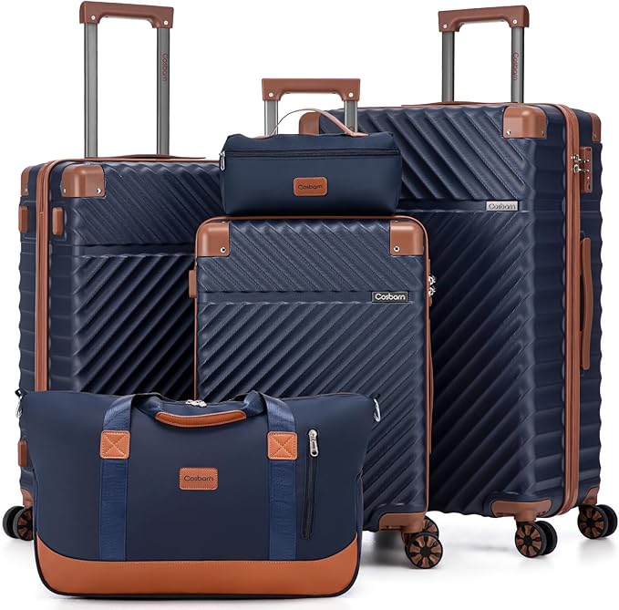 Cosbarn Luggage Sets 5 Piece with TSA Lock Spinner Wheels, Unisex Hard Case ABS Suitcase Set, Hardshell Lightweight Waterproof Travel Hardside Suitcases with Wheels for Women Men, Dark Blue