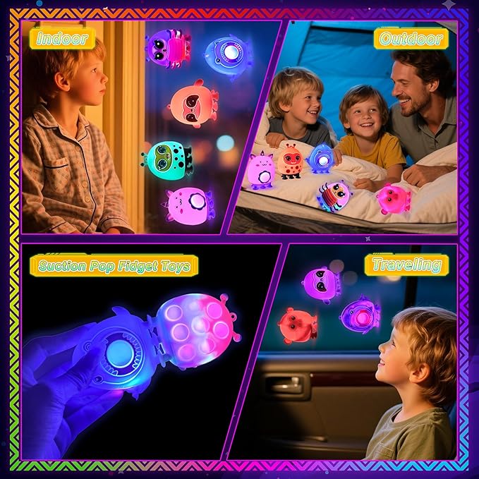 Glow in The Dark Party Favors, Light Up 3D Animal Pop Suction Toys, Silicone Fidget Sensory Toys, Goodie Bag Stuffers, Birthday Gifts, Carnival Prizes, Pinata Stuffers