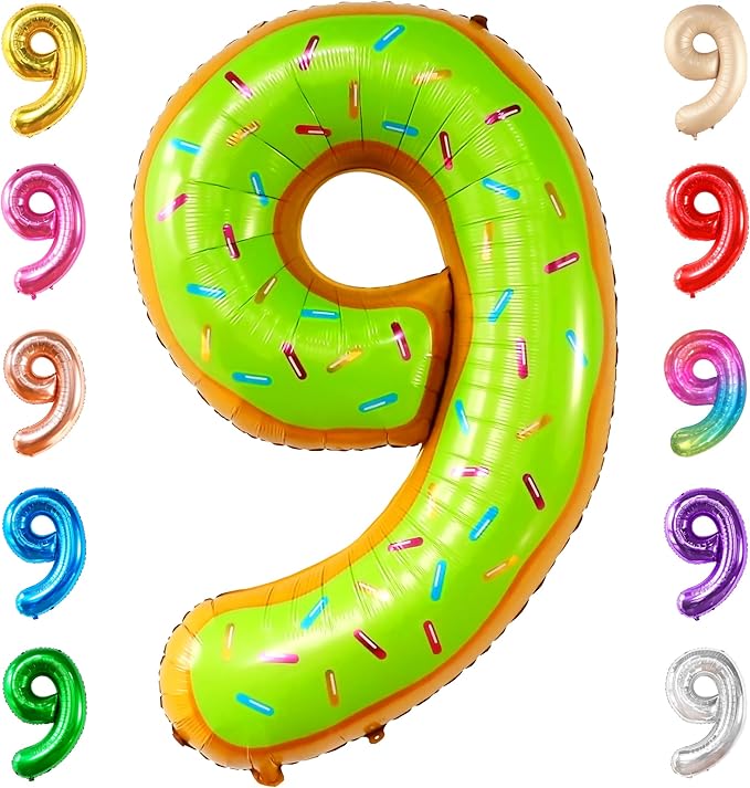 KatchOn, Huge Number 9 Donut Balloon - 40 Inch | Foil 9 Birthday Balloon for 9th Birthday Decorations | 9th Anniversary Decoration | Donut Birthday Party Decorations
