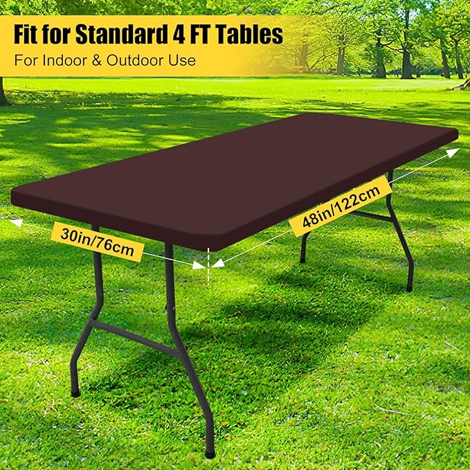 Smiry 2 Pack Rectangle Picnic Table Cloth, Waterproof Elastic Fitted Tablecloths, Washable Polyester Rectangular Patio Table Cover for Camping, Indoor and Outdoor (Coffee, 30"x48")