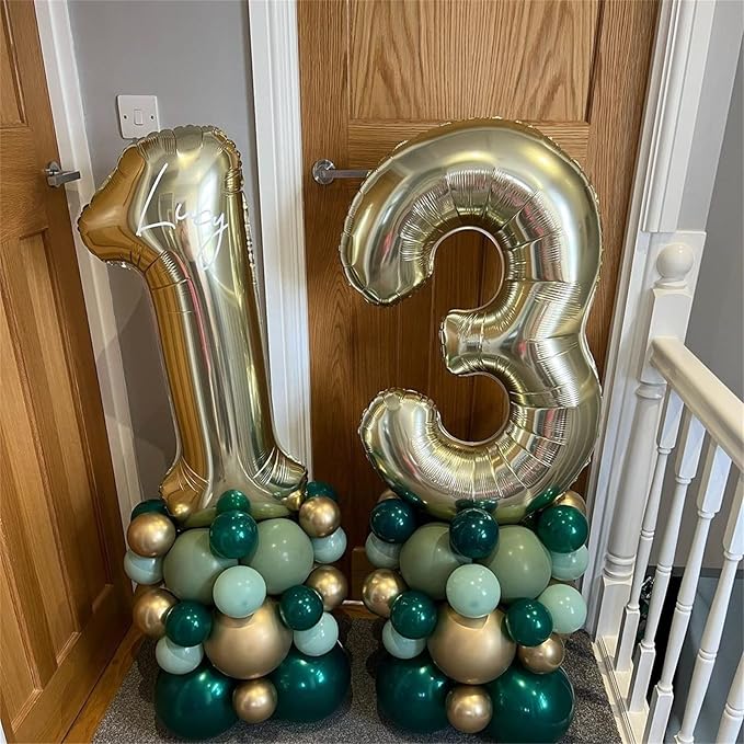 Champagne Gold Number 17 Foil Balloons, 40 Inch Giant Gold 17th Birthday Balloons for Boys Girls, Light Gold Number 1 & 7 Helium Balloon for Women Men 17th Anniversary Party Decorations Supplies