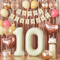10th Birthday Decorations for Girl, Retro Sand White and Cream Balloon Garland Kit, Cream Number 10 Balloon, Pink Double Digits Banner, 10 Year Old Party Supplies