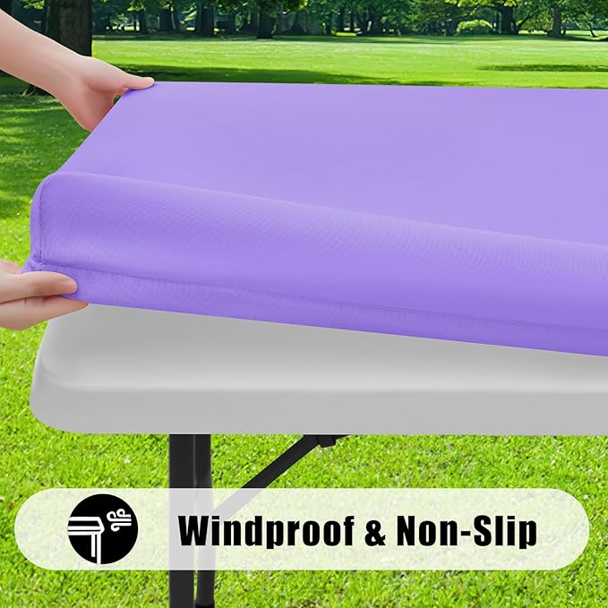 Smiry 2 Pack Rectangle Picnic Table Cloth, Waterproof Elastic Fitted Tablecloths, Washable Polyester Rectangular Patio Table Cover for Camping, Indoor and Outdoor (Lavender, 30"x96")
