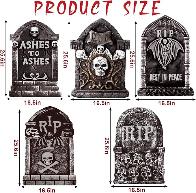 25.6inches Halloween Decorations Outdoor, DIY Halloween Decorations Outdoor of Gravestone Yard Signs, Extra Large Halloween TombstonesCemetery Headstones Scary Decorations for Garden with Waterproof