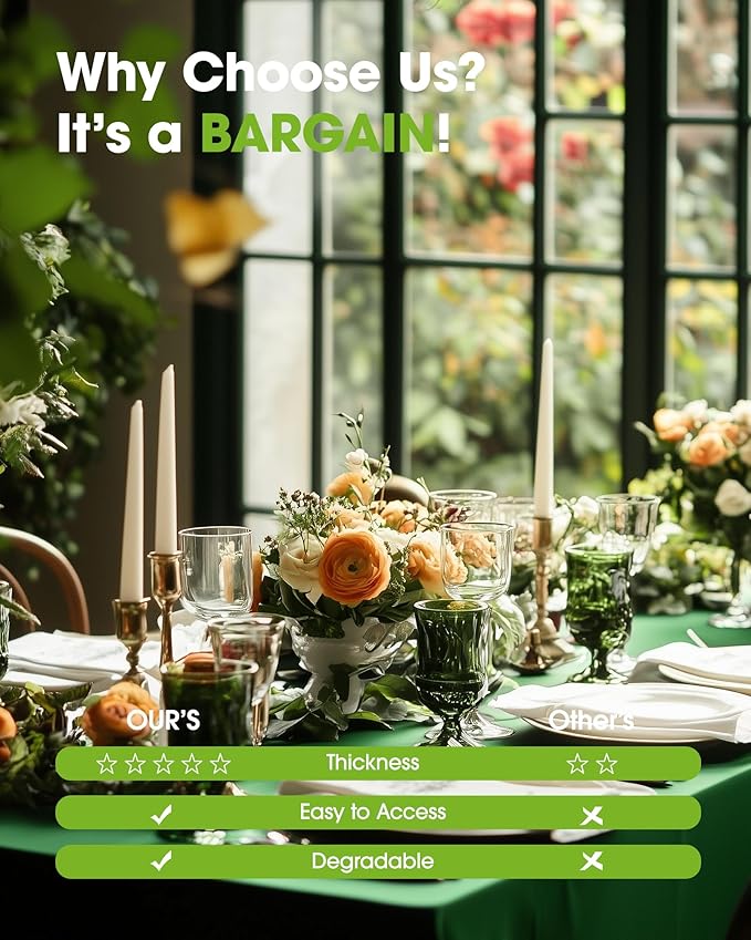Pureegg Plastic Table Cloth Disposable 6 Pack, 54 x 108 Inch Table Cloths, St Patricks Day, Christmas Decorations, Tablecloths, Rectangle, Forest, Plastic Cover, Waterproof, Green