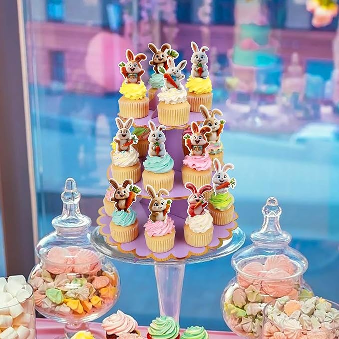 Ercadio 40 Pack Edible Easter Bunny Cupcake Toppers Rabbit Carrot Cupcake Drink Toppers for Easter Rabbit Theme Spring Birthday Baby Shower Party Decoration Supplies