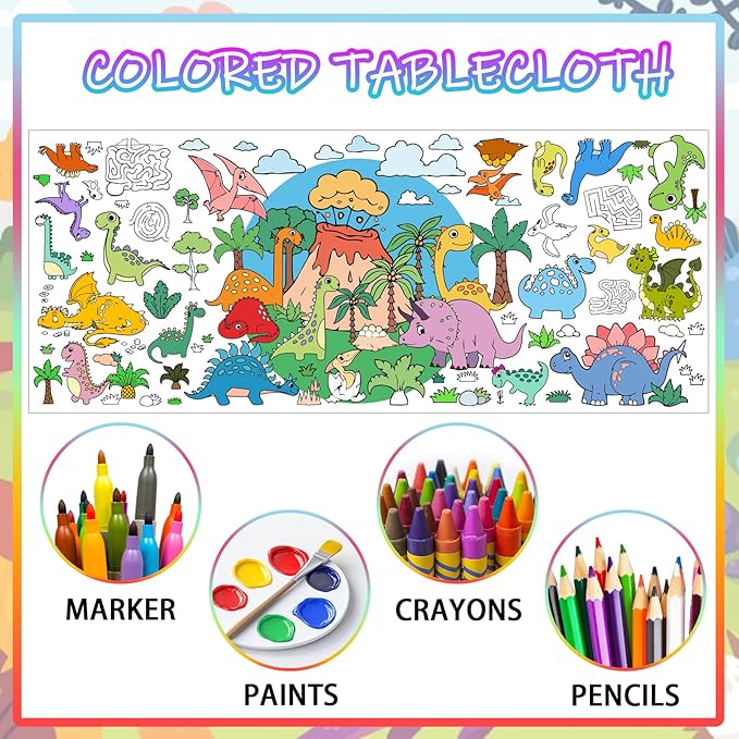 Dinosaur Party Giant Coloring Poster 30x72 Inches Large DIY Dinosaurs Coloring Tablecloth Versatile Classroom Wall Décor & Birthday Activity for Kids for School Home Party Supplies