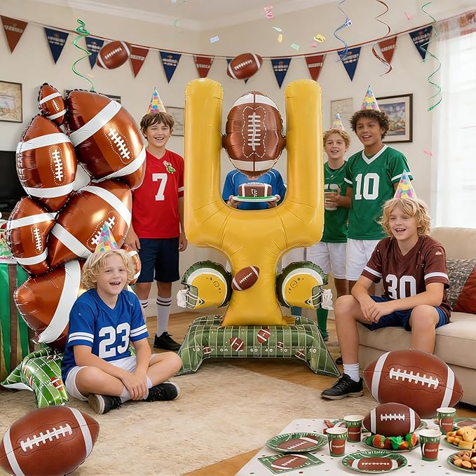 2-Piece Football Party Decoration Set - 5 ft Large Self Standing Football Foil Balloons, Suitable for Game Day Celebrations and Sports Themed Party Decorations (Football,Goal Post)