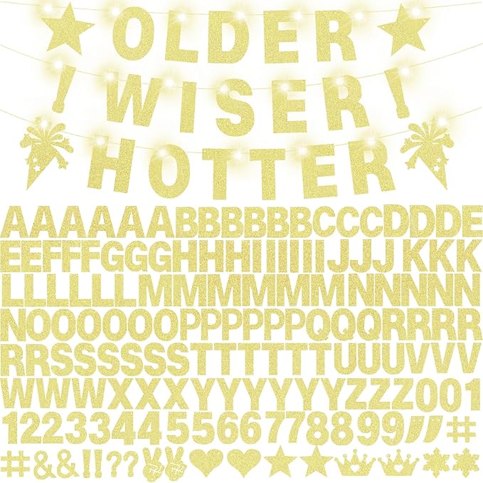 175Pcs DIY Letter Banner Glitter Customizable Banner DIY Happy Birthday Letters 0-9 Numbers Light Rope Kit Custom Personalized Banners Decor Birthday Party Decorations Supplies(Dazzling Champagne Glod)
