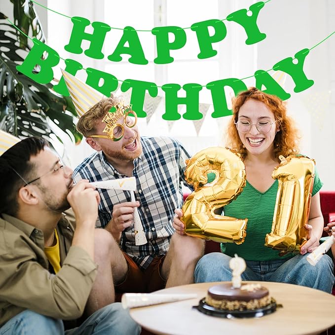Green Happy Birthday Banner Birthday Party Decorations Sign Birthday Backdrop Party Supplies Happy Birthday Bunting Banner for Kids Adults