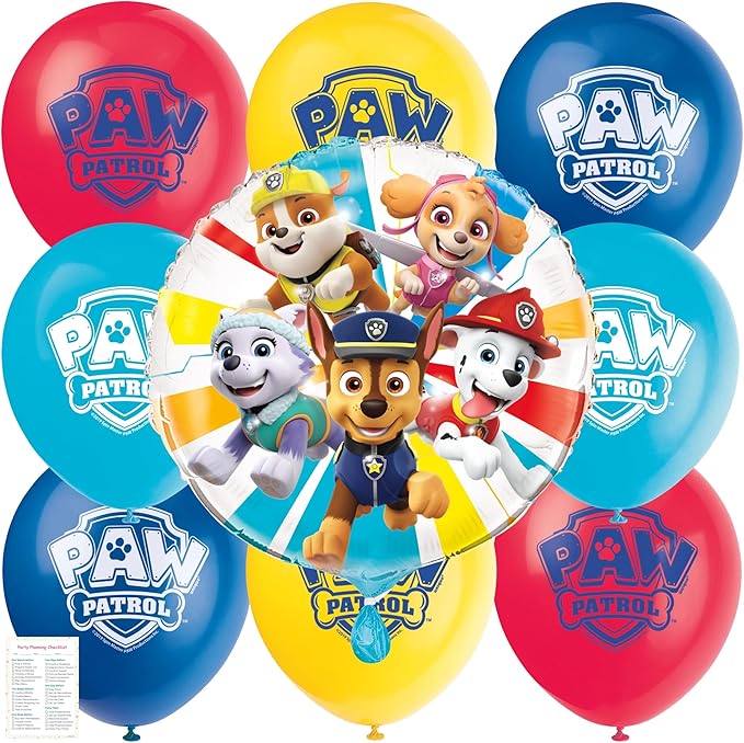 Paw Patrol Balloons - Bundle with 8 Latex Balloons & 1 Foil Balloon, Checklist - Paw Patrol Party Decorations - Chase & Skye Birthday Decorations