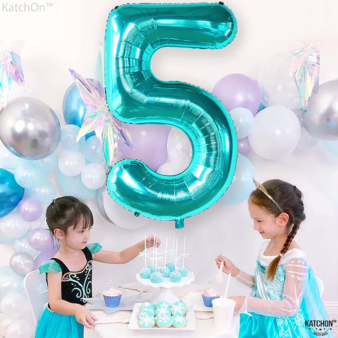 KatchOn Giant Aqua Blue Number 5 Balloon - 40 Inch | Teal 5 Balloon for Birthdays | 5th Birthday Decorations