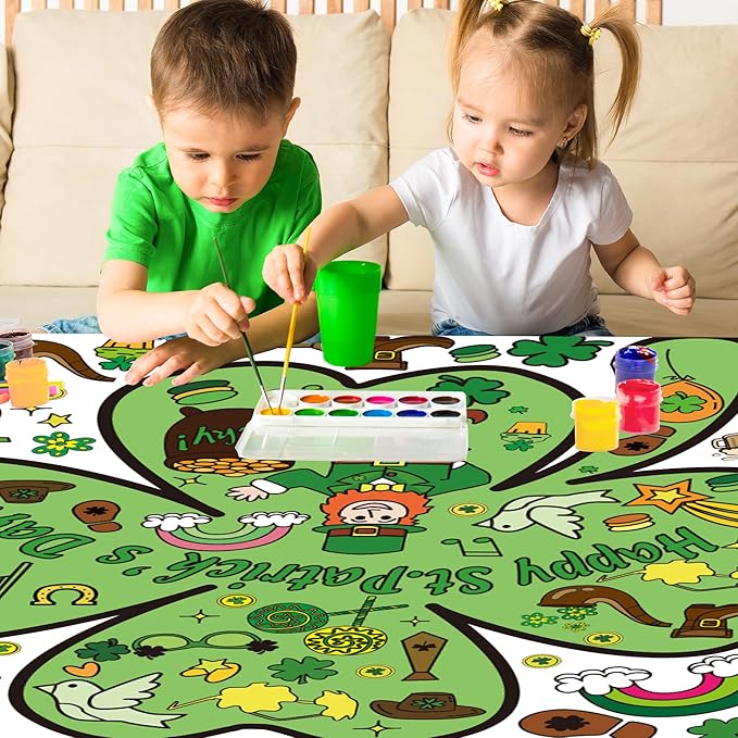 OHOME St Patrick's Day Giant Coloring Poster/Tablecloth - 72×30 Inch St Patricks Day Crafts for Kids,St Patricks Day Gifts Games Activities Toys Decor Party Decorations