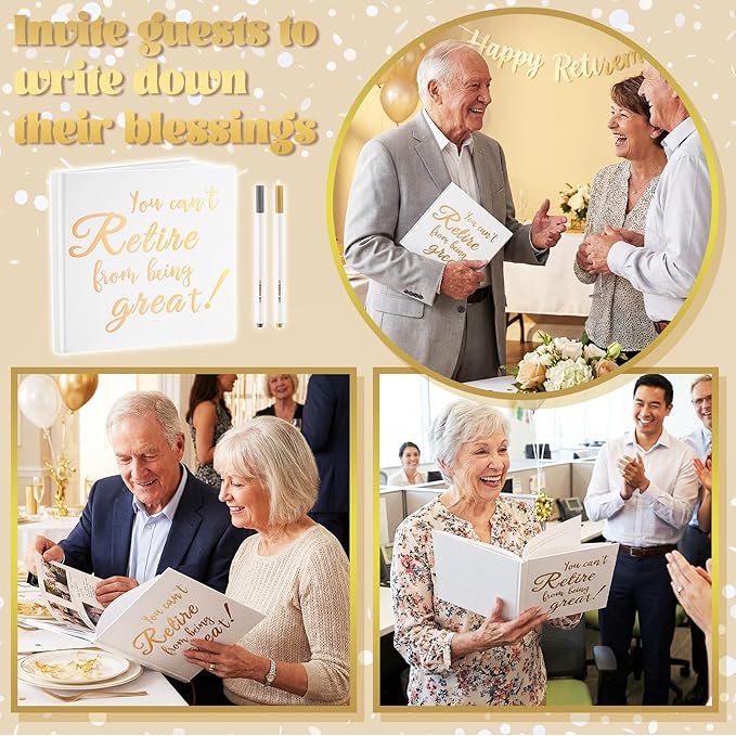 2026 Retirement Guest Book with 2 Markers 8.7'' Square Hardcover Blank Guest Photo Signing Memory Book Happy Retirement Gift Party Supplies for Women Men Teacher Grad Decor(White,Cute)