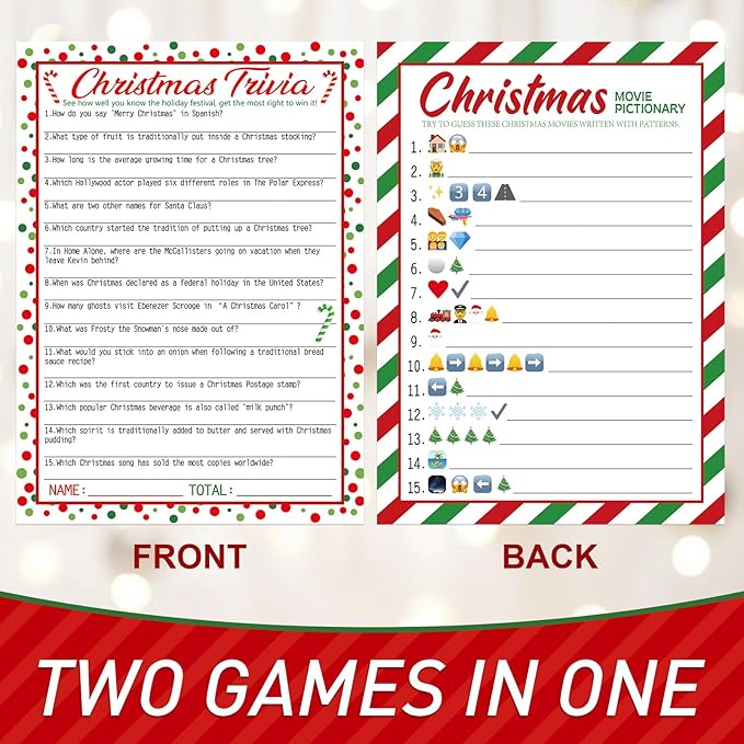 COCHIE 30 Players Christmas Party Games for Adults Family Office Large Groups, Xmas Parties Movies Pictionary Game, Guesstures Game, Christmas Trivia Games with Answer Key (Xmas Quiz)