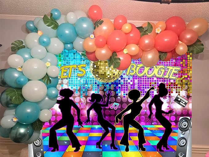 Dance Party Backdrop Retro 80s 90s Theme Stage Dance Ball Music Birthday Party Decoration DJ Photography Background 8X6 ft for Baby Shower Picture Photo Shoot Polyester Fabric, Multi