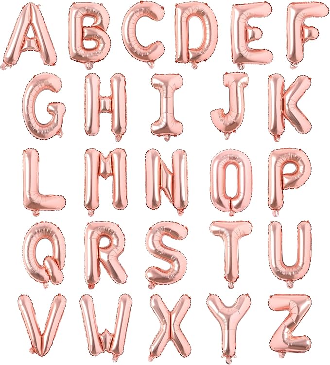 Letter Balloons 16 Inch Mylar Foil Alphabet Letter A-Z Balloons Set for Wedding Birthday Party Decoration Banner Custom Phrase 26 Pieces(Rose gold)