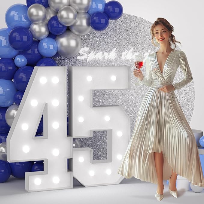 JoyMuse 4FT 45 Marquee Numbers, Large Light Up Numbers 45 for 40th Birthday Decorations Cool White Light Number 45 for Anniversary Birthday Party Decor