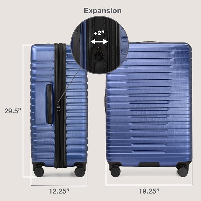 U.S. Traveler Boren Expandable Hardside Rugged Travel Luggage with 8 Spinner Wheels, Navy, Checked-Large 30-Inch