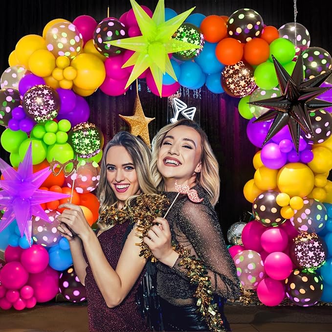 Bonropin 190pcs Neon Balloon Arch Garland Kit - Neon Balloons for Glow Party, Back to 80s 90s Disco Birthday Party Decorations, Fiesta, Let's Glow Party, Rock Roll Party Supplies